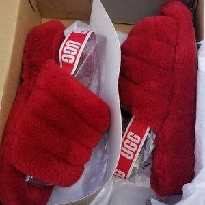 UGG Women's 9 Fluff Yeah Slides Ruby Red